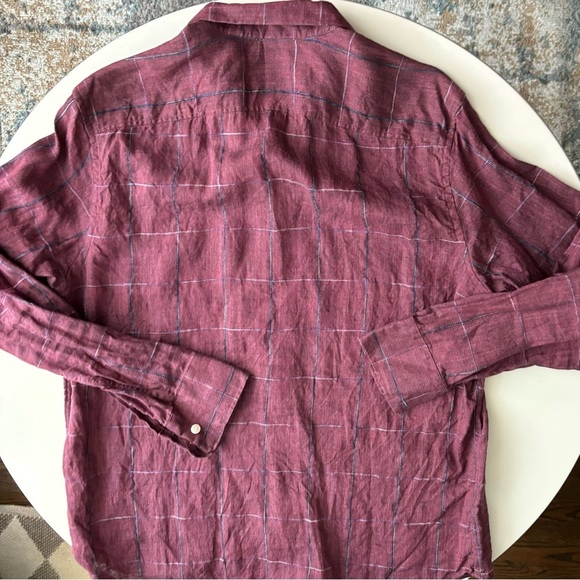 Baird McNutt Men’s Linen Murano Button Down Shirt Size Large Burgundy - Picture 7 of 8